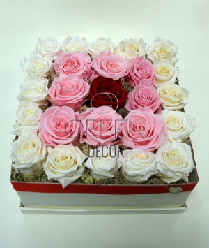 SCATOLA CON ROSE STABILIZZATE ROSA BIANCHE ROSSA