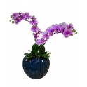 VASO TONDO BLU CON ORCHIDEA LILLA